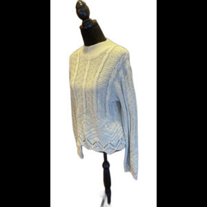 Retro Cable Knit Womens Sweater Crew Neck Soft Sage Green Size Medium Unique